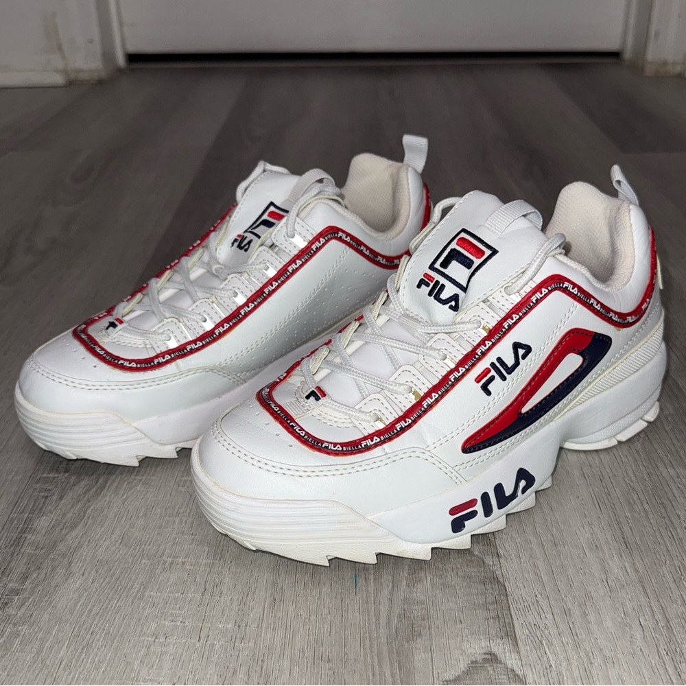 FILA Women’s White Red Navy Disruptor II Low Sneakers